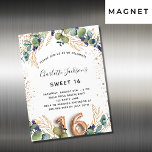 Invitation Magnétique Sweet 16 eucalyptus verdure parties scintillant lu<br><div class="desc">Pour une Soirée 16, 16e anniversaire. Un arrière - plan blanc décoré de verdure d'eucalyptus et de feuilles dorés. Taches de fausse parties scintillant dorée. Personnalisez et ajoutez vos noms et les détails du mariage. Lettres noires et dorées. Le numéro 16 est écrit avec une police de style ballon. Dos...</div>