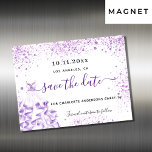 Invitation Magnétique Sweet 16 robe violette enregistrer l'aimant de dat<br><div class="desc">Une petite fille et tendance Enregistrer la carte magnétique Date pour une Sweet 16, 16e anniversaire fête. Un élégant arrière - plan blanc décoré avec de la poussière de parties scintillant violette, couleur lavande et une robe. Personnalisez et ajoutez une date et un nom/âge. Lettres noires et violettes. Le texte...</div>