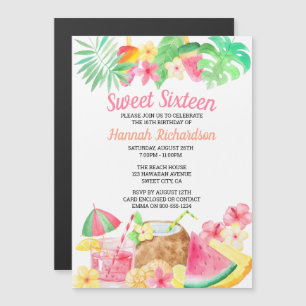 Invitation Magnétique Sweet 16 Tropical Birthday Party Hawaiian thème