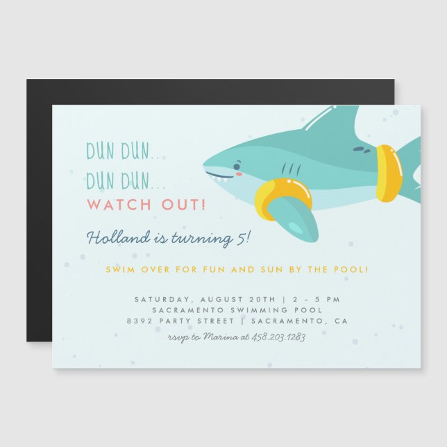 Invitation Magnétique Sweet Pool Party Shark Arm Floats Anniversaire de  (Devant / Derrière)