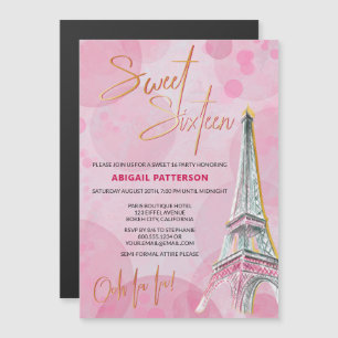 Invitation Magnétique Sweet Sixteen Rose Gold Paris 16e Anniversaire