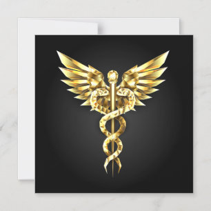 Invitation Magnétique Symbole caducee polygonale or