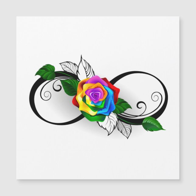 Invitation Magnétique Symbole d'infini avec Rose arc-en-ciel (Devant)