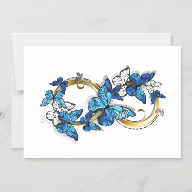 Invitation Magnétique Symbole Infini de Papillons Morpho Bleus (Recto)