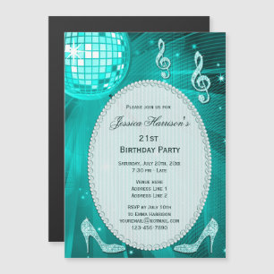 Invitation Magnétique Talons scintillants pour 21 ans et boule disco sar