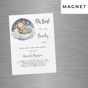 Invitation Magnétique Teddy ours garçon bleu lune ciel baby shower de lu
