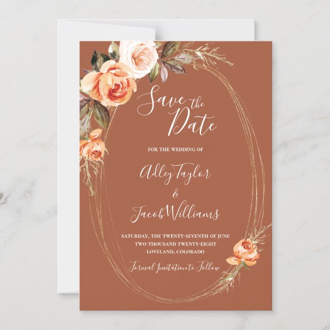 Invitation Magnétique Terracotta Boho Fall Floral Photo Mariage Sauvez L (Recto)