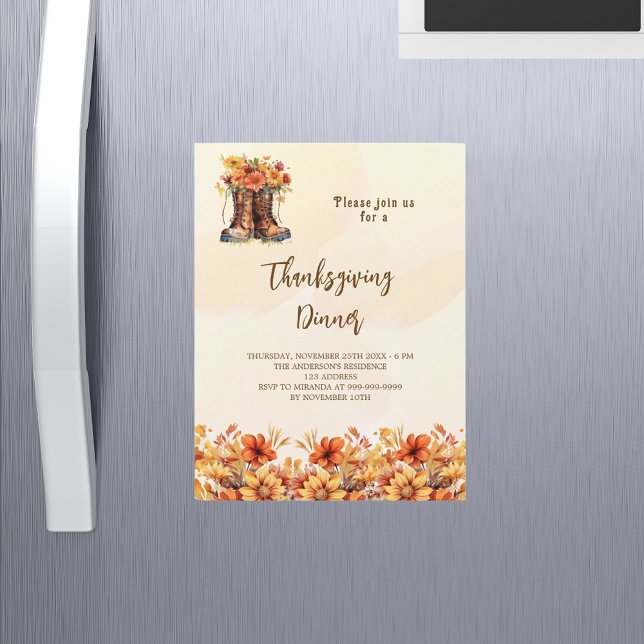 Invitation Magnétique Thanksgiving fête orange chute bottes florales lux (Créateur téléchargé)