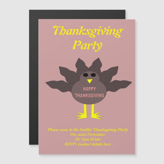 Invitation Magnétique Thanksgiving Plucked Turkey Personnalisé Invitatio (Devant / Derrière)
