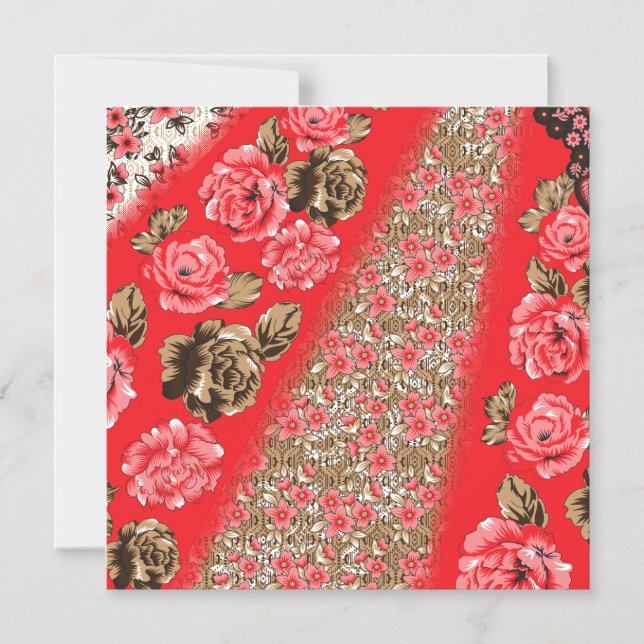 Invitation Magnétique Tissu rouge éclatant avec floral complexe et (Recto)