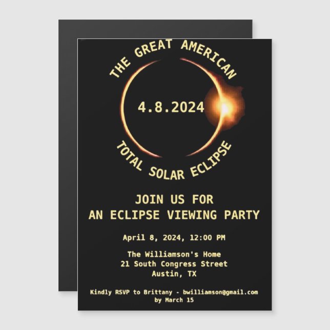 Invitation Magnétique Total Solar Eclipse Viewing Party 4/8/2024 USA Inv (Devant / Derrière)