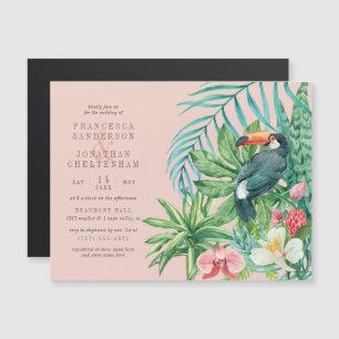 Invitation Magnétique Toucan, fleurs et Feuilles tropicaux  Mariage