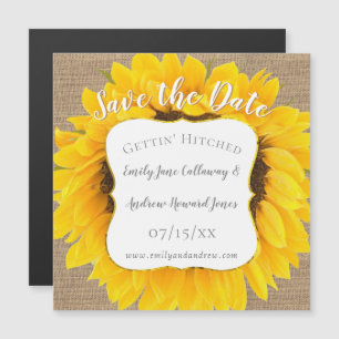 Invitation Magnétique Tournesol Burlap Typographie Mariage Enregistrer l