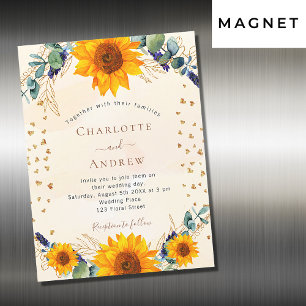 Invitation Magnétique Tournesol eucalyptus or coeur mariage de luxe