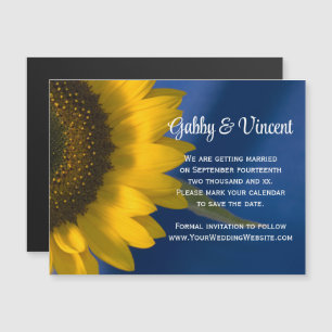 Invitation Magnétique Tournesol jaune sur mariage bleu Enregistrer la da