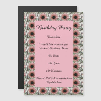 Invitation Magnétique Tournesol rose pâle Fête d'anniversaire personnali