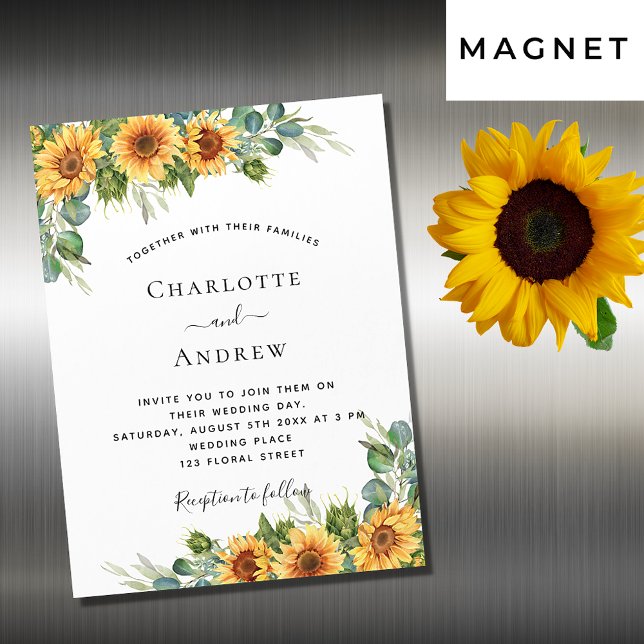 Invitation Magnétique Tournesols de mariage eucalyptus bohème luxe (Créateur téléchargé)