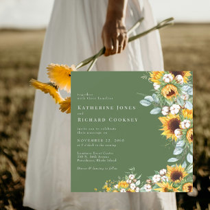 Invitation Magnétique Tournesols Jaunes Modernes Verts Sans Parents Mari