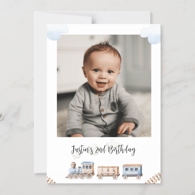 Invitation Magnétique Train Chugga Deux Deux Photo Salutation Anniversai (Recto)