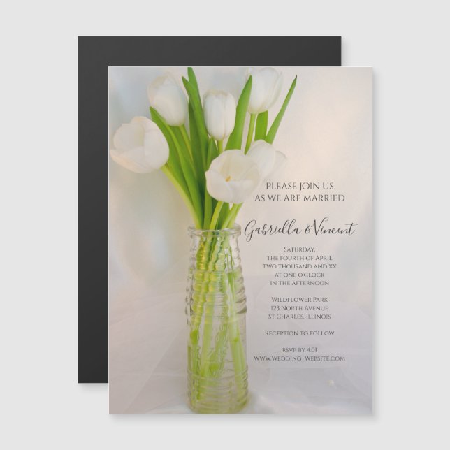 Invitation Magnétique Tulipes blanches dans le Mariage de bouteille de l (Devant / Derrière)