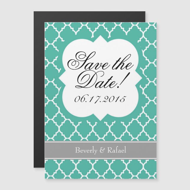 Invitation Magnétique Turquoise Blue Aqua Quatrefoil Enregistrer l'aiman (Devant / Derrière)