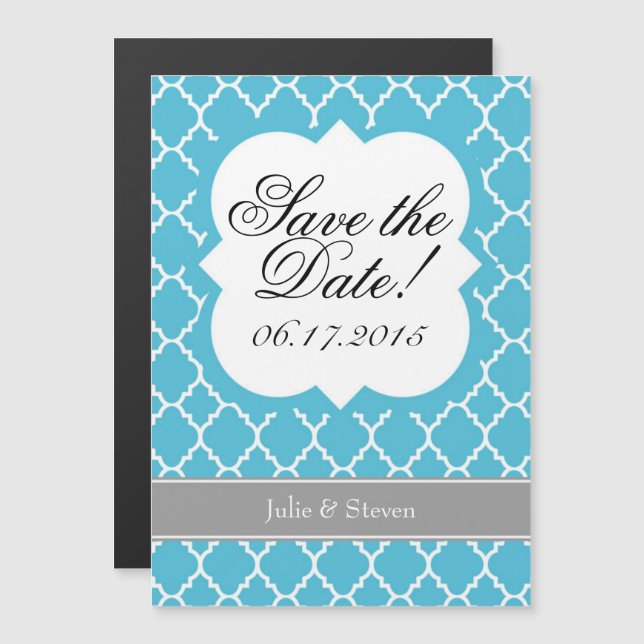 Invitation Magnétique Turquoise Turquoise Quatrefoil Enregistrer l'aiman (Devant / Derrière)
