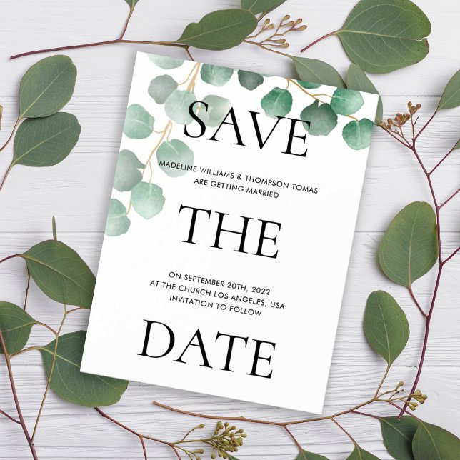 Invitation Magnétique Typographie Aquarelle Feuilles Mariage Enregistrer (Créateur téléchargé)