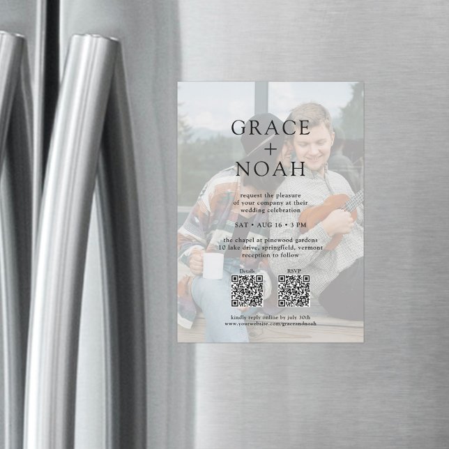 Invitation Magnétique Typographie classique simple 2 Photo QR RSVP Maria (Créateur téléchargé)
