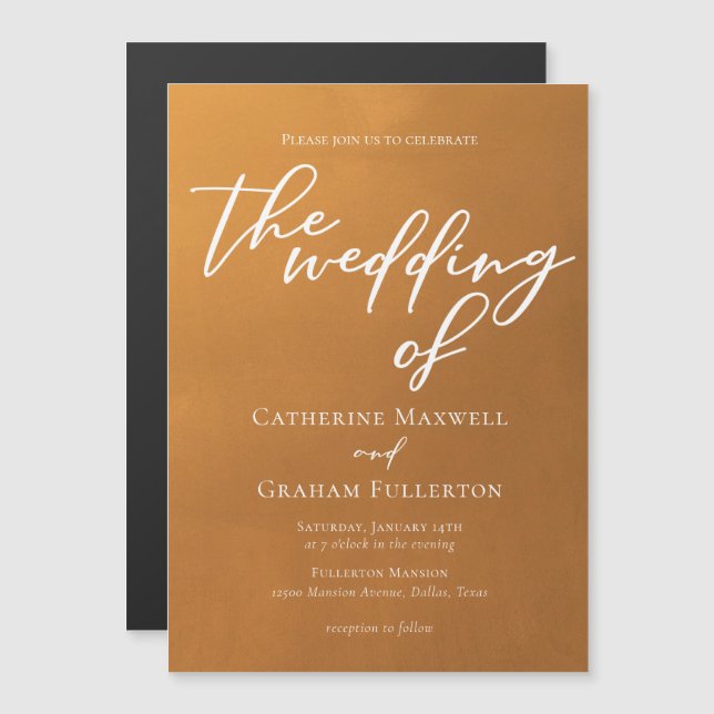 Invitation Magnétique Typographie d'or rustique Mariage d'automne (Devant / Derrière)