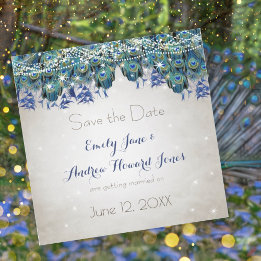 Invitation Magnétique Typographie élégante bleu marine aqua plumes de pa