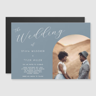 Invitation Magnétique Typographie minimaliste Dusty Blue Photo Mariage