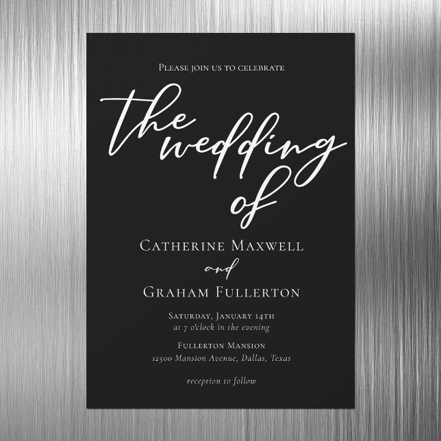 Invitation Magnétique Typographie noir blanc simple Mariage hiver chic (Créateur téléchargé)