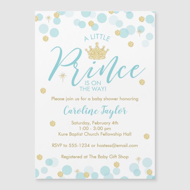 Invitation Magnétique Un petit Baby shower  Blue Gold Parties scintillan (Devant)