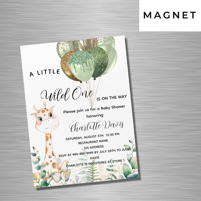 Invitation Magnétique Une girafe sauvage un baby shower luxe jungle (Créateur téléchargé)