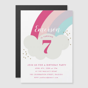 Invitation Magnétique Unicorn nuage arc-en-ciel enfant anniversaire