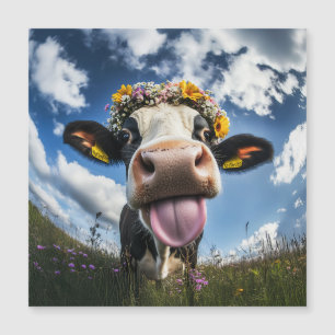 Invitation Magnétique Vache joyeuse en fleur
