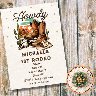 Invitation Magnétique Vaqueurs Western Rodeo Anniversaire Enfants 