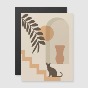 Invitation Magnétique Vase Chat Feuille d'escalier, Art Géométrique Abst