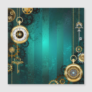 Invitation Magnétique Veille bijoux Steampunk sur un Arrière - plan vert