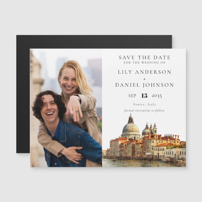 Invitation Magnétique Venice Wedding Photo Save The Date (Devant / Derrière)