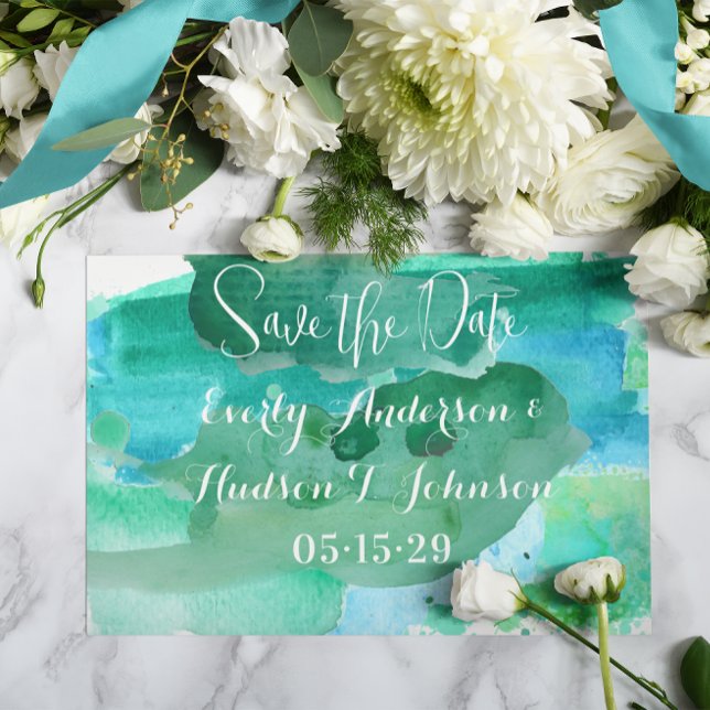 Invitation Magnétique Vert bleu turquoise Aquarelle moderne Abstraite (Créateur téléchargé)