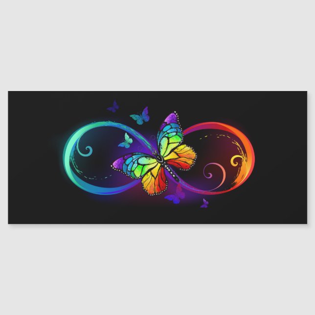 Invitation Magnétique Vibrant infinity with rainbow butterfly on black (Devant)