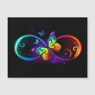 Invitation Magnétique Vibrant infinity with rainbow butterfly on black
