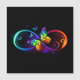 Invitation Magnétique Vibrant infinity with rainbow butterfly on black