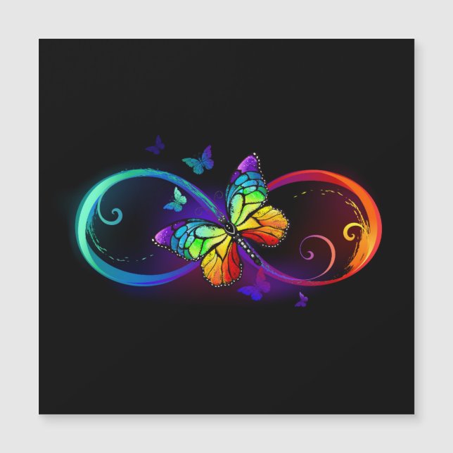 Invitation Magnétique Vibrant infinity with rainbow butterfly on black (Devant)