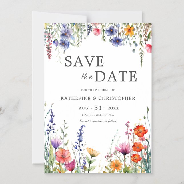 Invitation Magnétique Vibrant Wildflowers Elegant Wedding Save the Date (Recto)