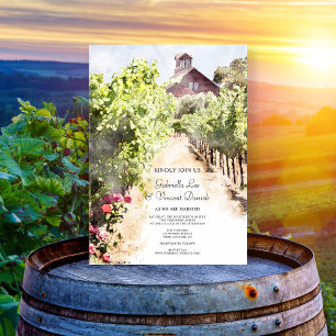 Invitation Magnétique Vignoble et Mariage d'aquarelle de la grange rouge