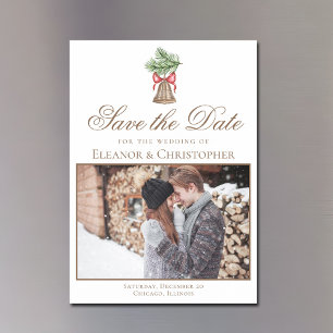 Invitation Magnétique Vintage Christmas Bell Couple Photo Enregistrer la
