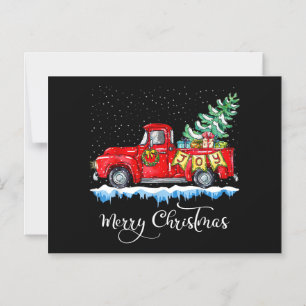 Invitation Magnétique Vintage Joyeux Noël Camion Rouge Ancien Noël