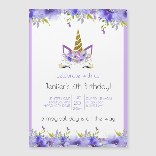 Invitation Magnétique Violet frais | Décor de fête d'anniversaire de la  (Devant)